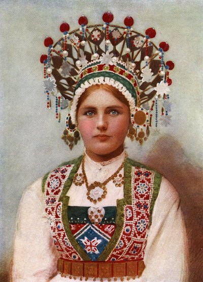 Norwegian Girl in Bridal Dress by Bergen, Norway Söstrene Persen